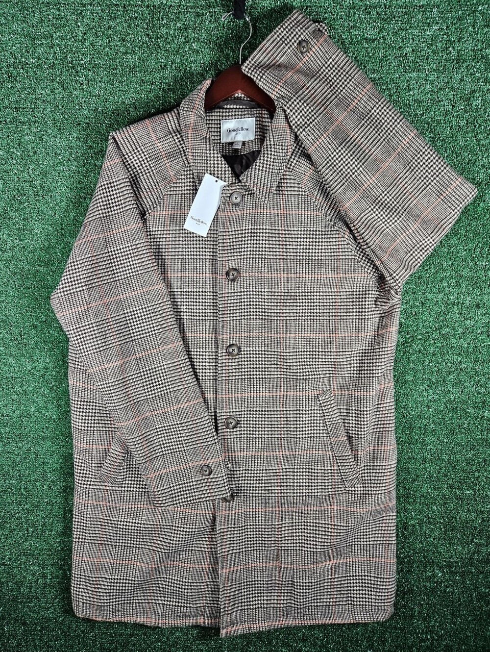 NWT Goodfellow & Co Glen Plaid Overcoat Trench / Mens Size Large
